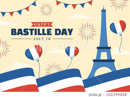 Happy Bastille Day on 14 july Vector Illustration with French Flag and Eiffel Tower in Flat Cartoon Hand Drawn for Landing Page Templates Happy Bastille Day on 14 july Vector Illustration with French Flag and Eiffel Tower in Flat Cartoon Hand Drawn for Landing Page Templates 102244888