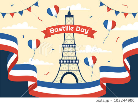 Happy Bastille Day on 14 july Vector Illustration with French Flag and Eiffel Tower in Flat Cartoon Hand Drawn for Landing Page Templates 102244900