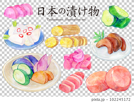 日本のお漬物　水彩イラストセット　手描き 102245172