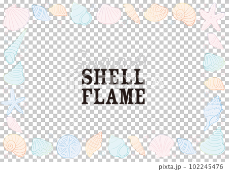 貝殼和海星的手繪線描矢量框架/帶文字 102245476