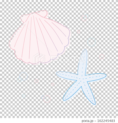 手繪線描矢量圖的貝殼和海星 手繪線描矢量圖的貝殼和海星 102245483