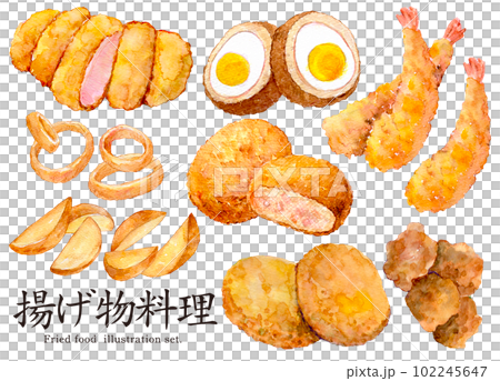 揚げ物　水彩イラストセット　手描き 102245647