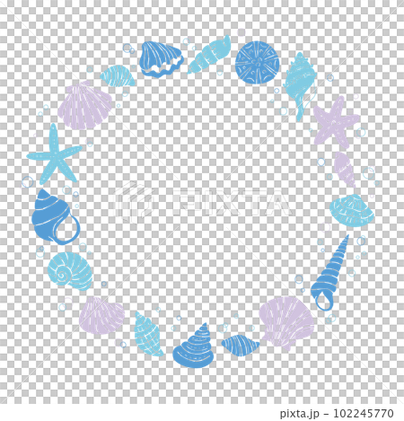 貝殼和海星的手寫矢量圓框/帶文本空間 102245770