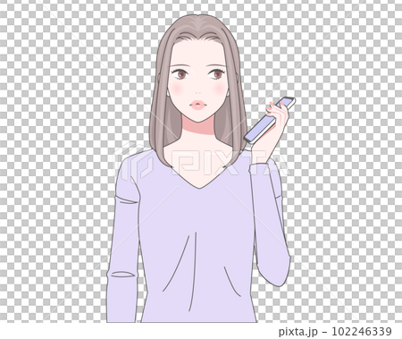 一個女人用智能手機的插圖 102246339