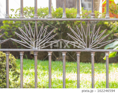 Close up shot of Tequila shape fence of the Jose Cuervo Distillery Close up shot of Tequila shape fence of the Jose Cuervo Distillery 102246594