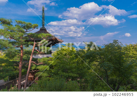 京都の絶景　新緑の常寂光寺　多宝塔 102246955