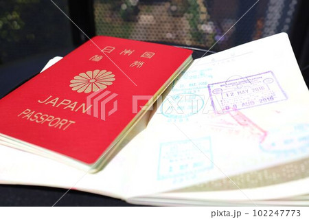 日本のパスポートの査証欄とスタンプ 日本のパスポートの査証欄とスタンプ 102247773