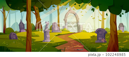 Pet funeral on cemetery in forest landscape vector Pet funeral on cemetery in forest landscape vector 102248985