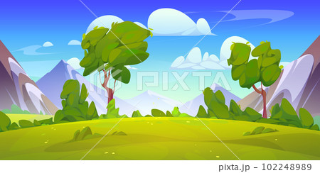 Mountain valley landscape with green meadow 102248989