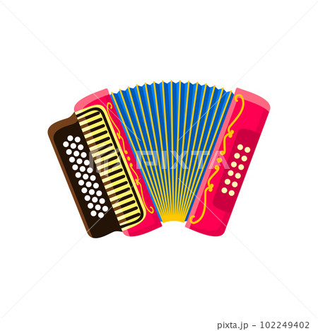 Barranquilla carnival holiday accordion musical instrument. Barranquilla traditional festival accordion, latin county party or Colombia culture holiday celebration isolated vector music instrument 102249402