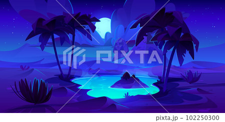 Night egypt desert with oasis vector landscape Night egypt desert with oasis vector landscape 102250300