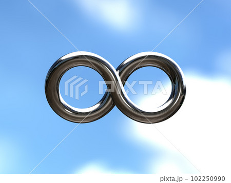 空に浮かぶ金属の無限大マーク 3Dイラストレーション 横 空に浮かぶ金属の無限大マーク 3Dイラストレーション 横 102250990
