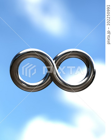 空に浮かぶ金属の無限大マーク　3Dイラストレーション　縦 102250991