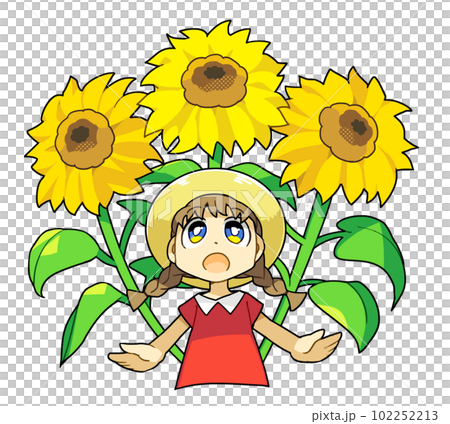 ひまわりを見上げる女の子のイラスト素材 [102252213] - PIXTA