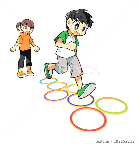 けんけんぱをする子どもたち 102252215