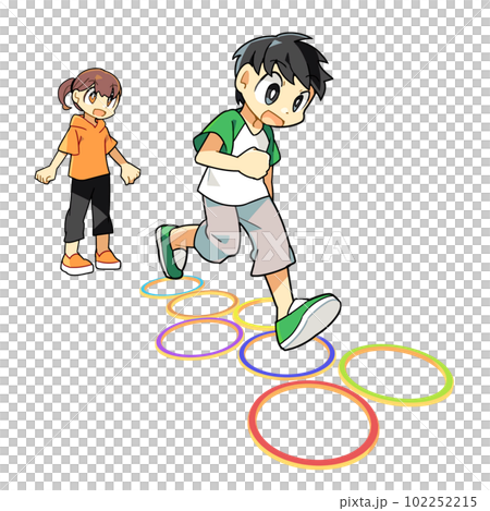 けんけんぱをする子どもたち 102252215