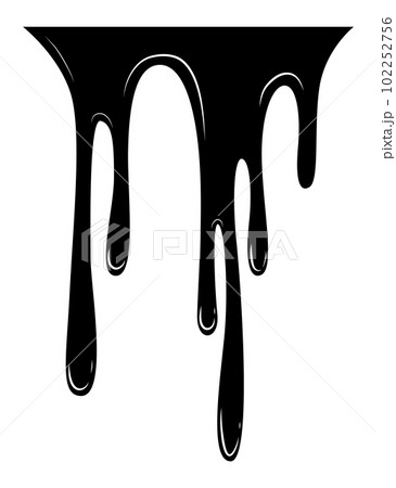 Paint dripping liquid. Flowing oil stain. Set of black drips. Abstract flow stencil, current ink streak or fluid smudge. Vector illustration on white background 102252756