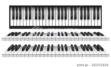 Piano keys. Musical instrument keyboard top above view. Black and white classic or electric piano keys. 3d vector illustration Piano keys. Musical instrument keyboard top above view. Black and white classic or electric piano keys. 3d vector illustration 102252829