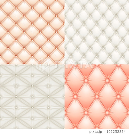Leather upholstery seamless classic background patterns. Vintage royal texture of creamy and pink padded fabric with buttons for antique furniture decoration Leather upholstery seamless classic background patterns. Vintage royal texture of creamy and pink padded fabric with buttons for antique furniture decoration 102252834