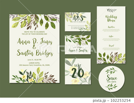 Watercolor greenery wedding stationary kit, invitation and menu Watercolor greenery wedding stationary kit, invitation and menu 102253254