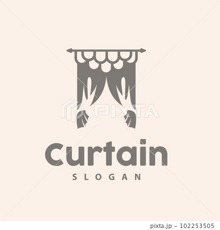 Curtain Logo, Home Interior Simple Design, Furniture Window Curtain Vector, Illustration Symbol Icon 102253505