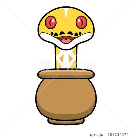 Cute amelanistic reticulated python cartoon inside the pot Cute amelanistic reticulated python cartoon inside the pot 102254374
