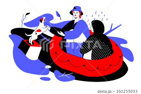 Boat flood rescue - colorful flat design style illustration Boat flood rescue - colorful flat design style illustration 102255033