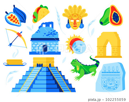 Maya and Aztecs - flat design style illustration set 102255059