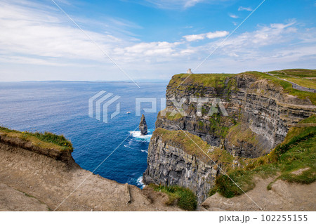 Spectacular Cliffs of Moher are sea cliffs located at the southwestern edge of the Burren region in County Clare, Ireland. Wild Atlantic way 102255155
