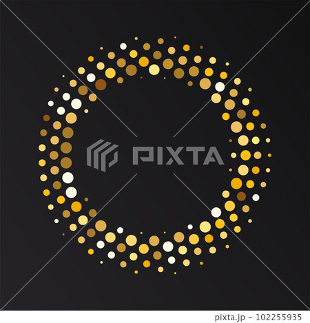 Gold Halftone round frame. Golden luxury Halftone circle logo. 102255935
