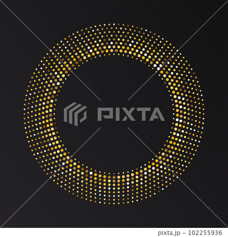 Gold Halftone round frame. Golden luxury Halftone circle logo. 102255936