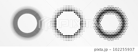 Halftone round frame. Halftone circle logo. Dots emblem. 102255937