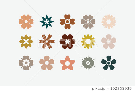 Flat flower color icons set. Simple flower silhouette. 102255939