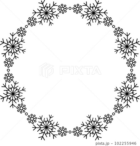 Snowflake circle frame. Winter snowflake round border. 102255946