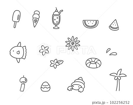 シンプルな夏のイラストセット（線画） 102256252