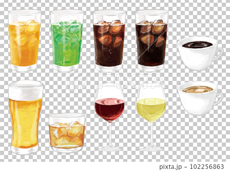 手描きタッチの飲み物イラストセット 102256863
