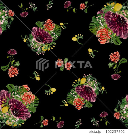 Dahlia palm flower a black pattern watercolor Dahlia palm flower a black pattern watercolor 102257802