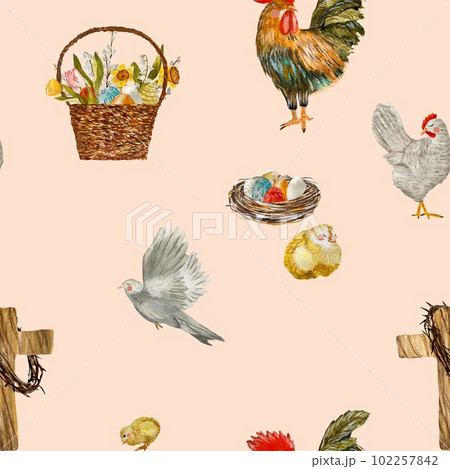 Easter cross egg pigeon pink pattern watercolor Easter cross egg pigeon pink pattern watercolor 102257842