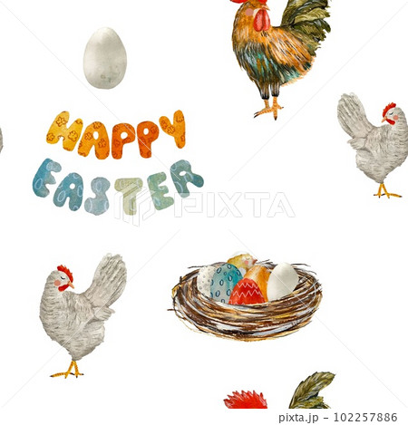 Nest rooster chicken egg Easter pattern watercolor Nest rooster chicken egg Easter pattern watercolor 102257886