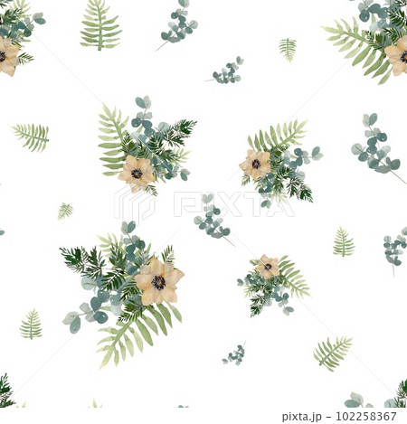 Anemone leaves bouquet a watercolor cute pattern 102258367