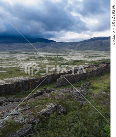 Drone Aerial of Thingevellir National Park in Iceland. High quality photo Drone Aerial of Thingevellir National Park in Iceland. High quality photo 102259296