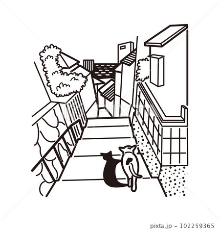 広島　尾道の風景イラスト（線画） 102259365