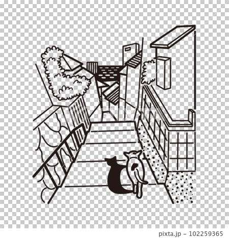 広島　尾道の風景イラスト（線画） 102259365