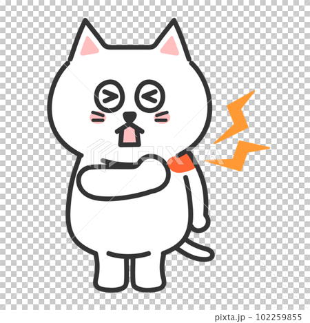 Anthropomorphic illustration of a cat with a sore shoulder 102259855
