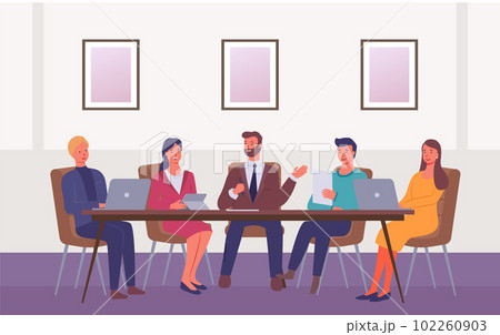 Business people at meeting table discuss strategy. Conference of businessmen, team work concept 102260903