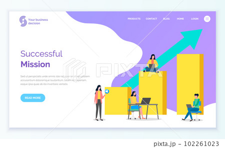 Consumer site template, analysis of customer consumer ability. Success mission. Flat vector image 102261023