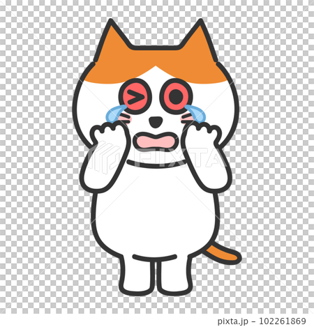 一隻眼睛又癢又紅的棕白色貓的擬人化插圖 102261869