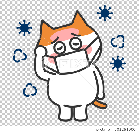 發高燒的棕白貓擬人化插畫 102261900