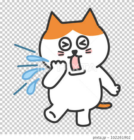 大聲打噴嚏的棕色白色貓的擬人化插圖 102261902