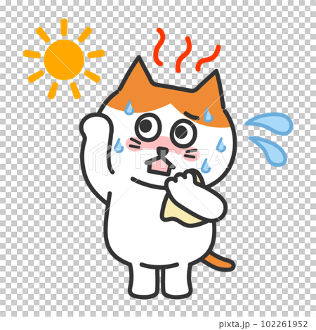 Anthropomorphic illustration of a heatstroke brown white cat 102261952